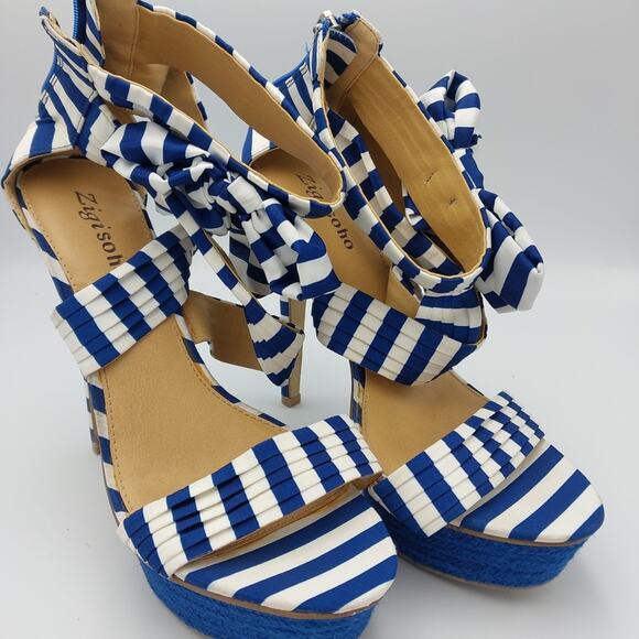 Zigi soho‎ Khloe Blue White Open Toe Platform Ankle Strap High Heels Size 9 - Picture 1 of 6